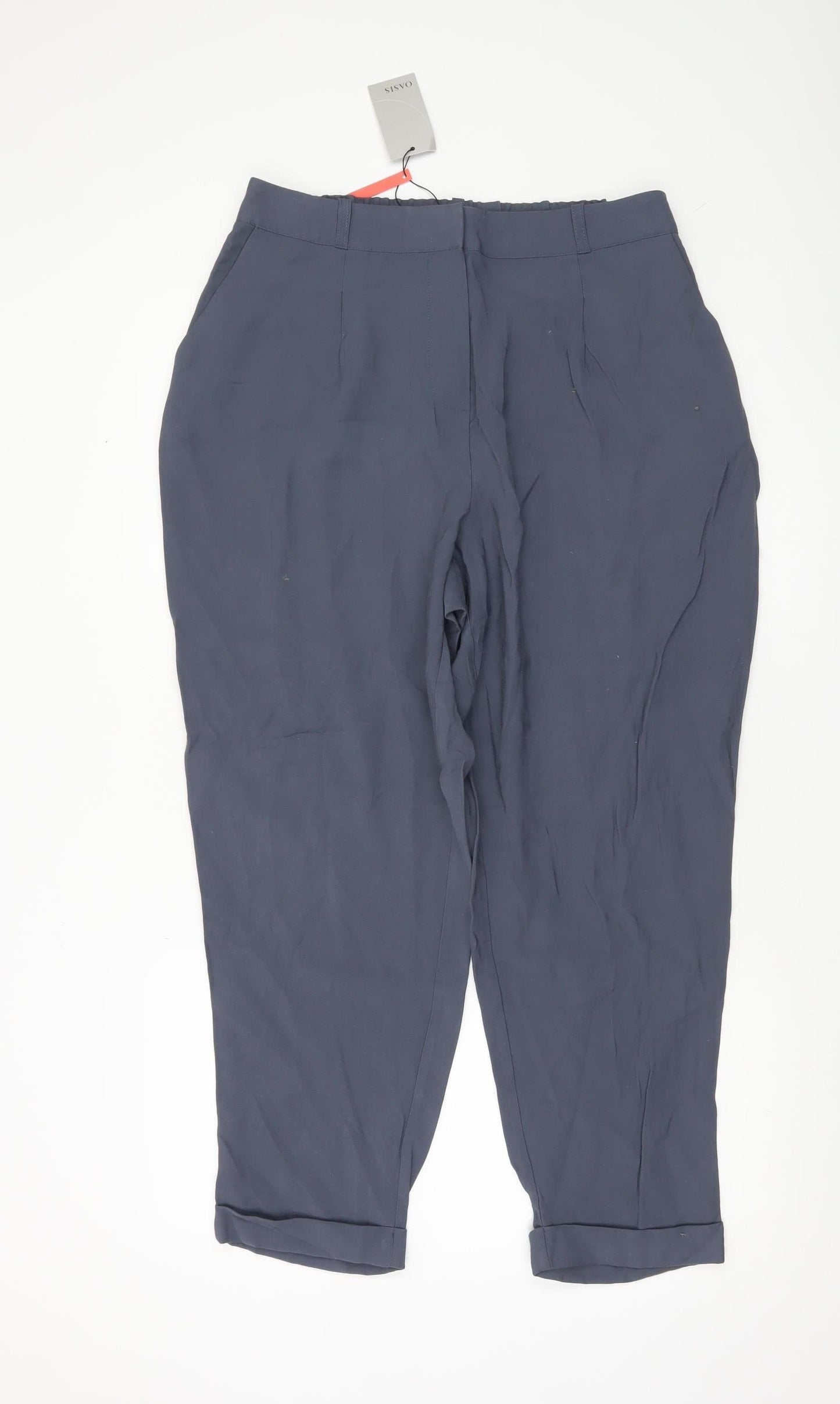 Oasis Womens Blue Cropped Tapered Trousers Size 14 UK Viscose Blend