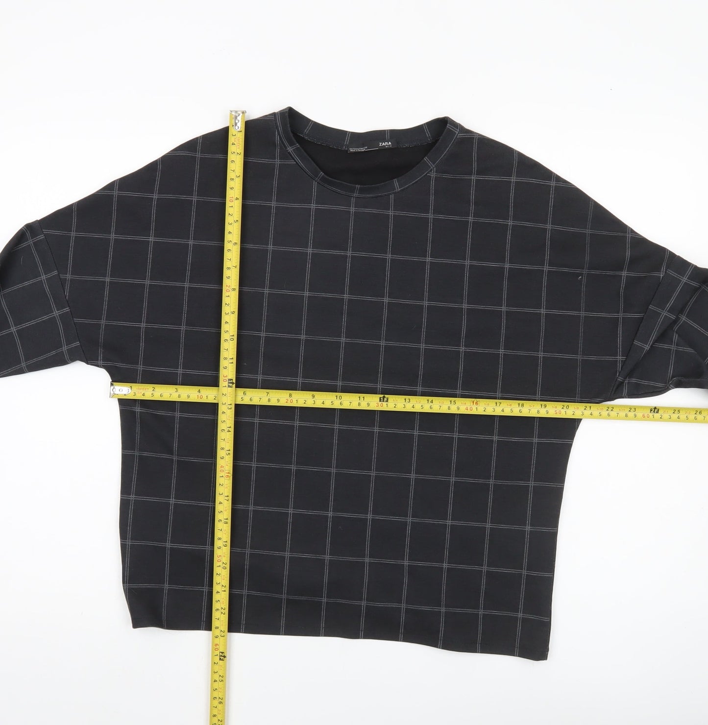 Zara Women Black Check Blouse Long Sleeve Basic Style Size S