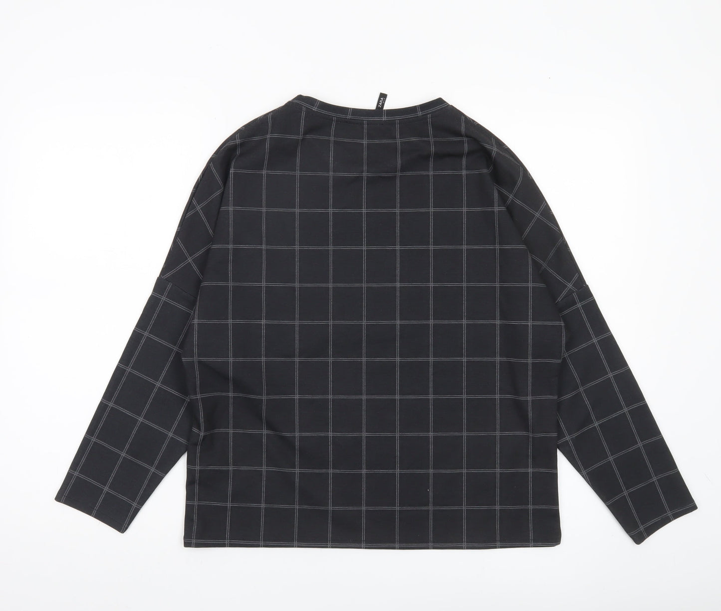 Zara Women Black Check Blouse Long Sleeve Basic Style Size S