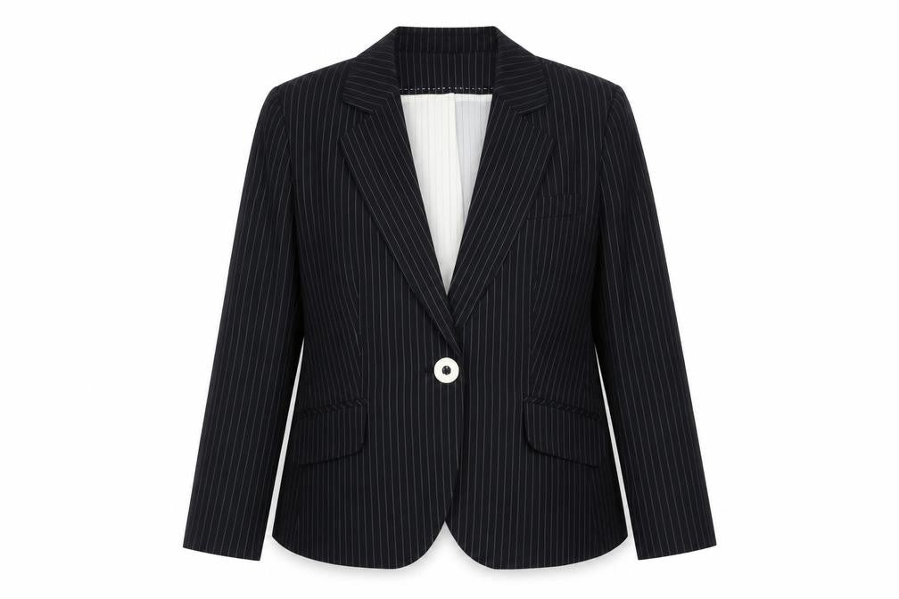 Marks and Spencer Women Black Pinstripe Blazer Size 14 Single Breasted