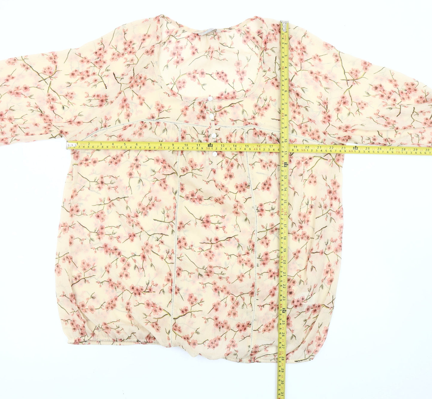 Marks and Spencer Womens Ivory Floral Blouse Size 22 3/4 Sleeve
