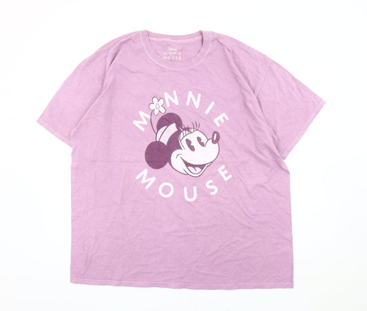 Disney Women’s Purple Minnie Mouse T-Shirt Size L Cotton Short Sleeve