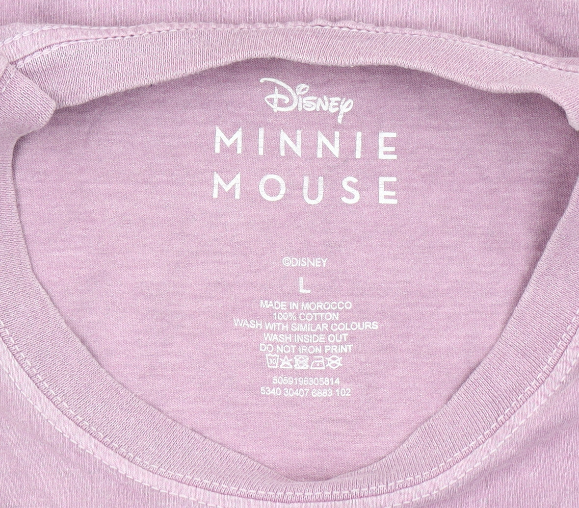 Disney Women’s Purple Minnie Mouse T-Shirt Size L Cotton Short Sleeve