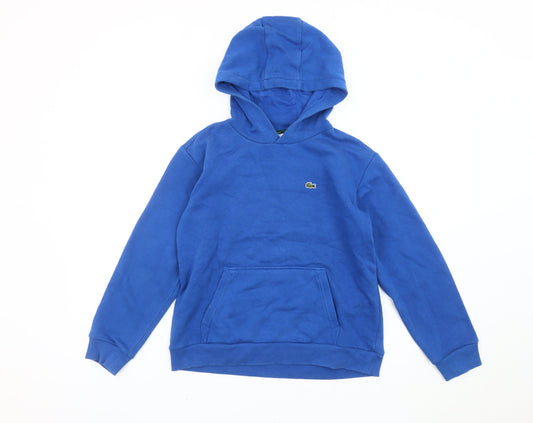 Lacoste Boys Blue Pullover Hoodie 12 Years Logo Fleece Cotton Blend