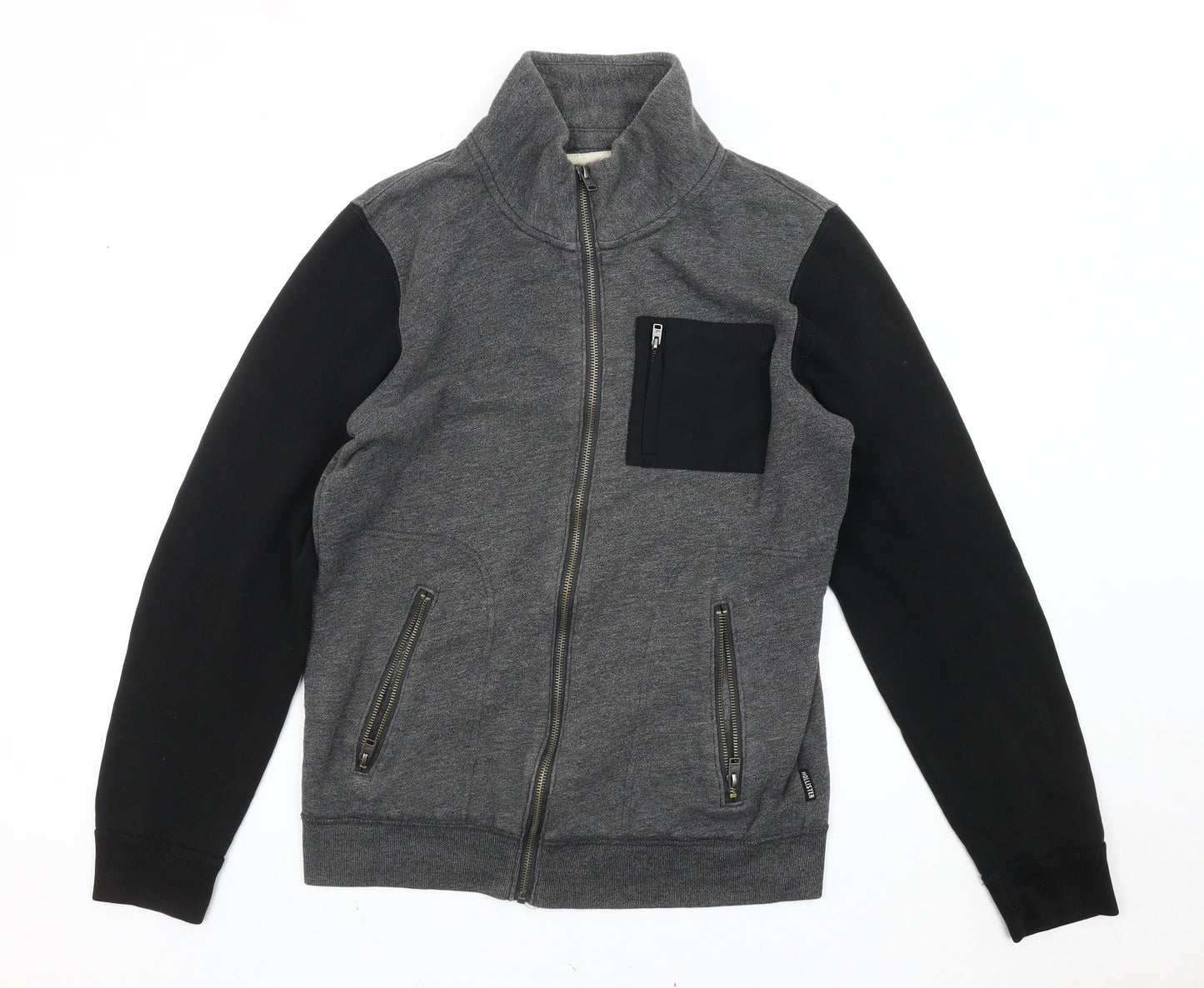 Hollister Men’s Grey Black Full Zip Jacket Size S Regular Fit
