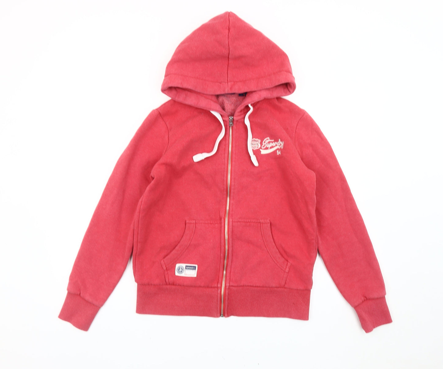 Superdry Womens Red Full Zip Hoodie Size 10 Regular Fit Logo
