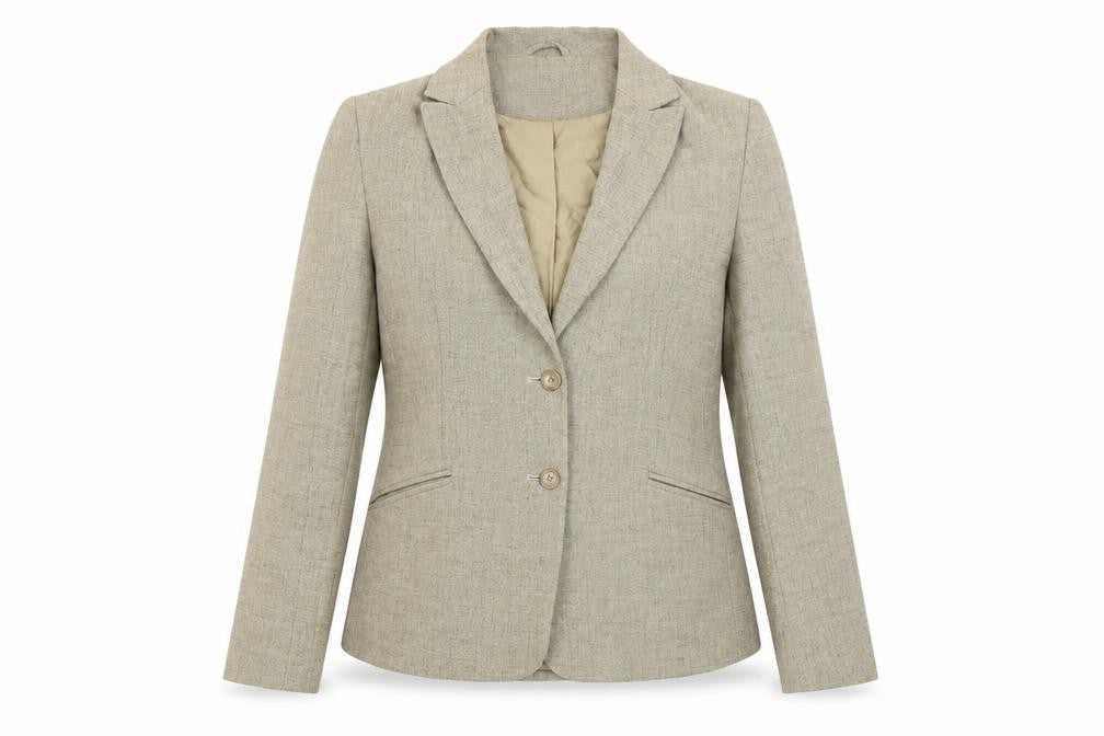 Front view of Amaranto women’s beige, size UK 12, blazer jacket formal workwear