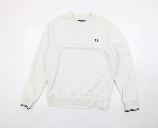 Fred Perry Men’s White L Pullover Sweatshirt Crew Neck Cotton