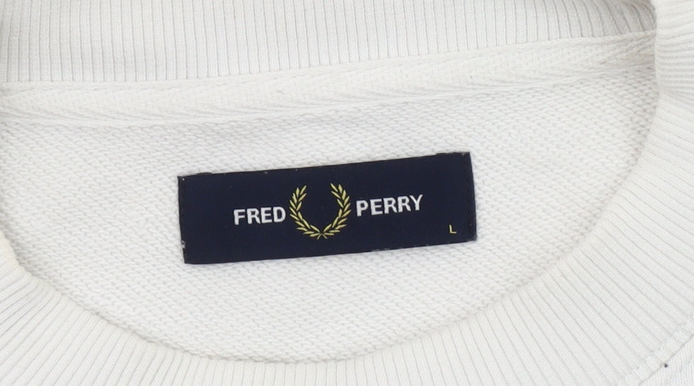 Fred Perry Men’s White L Pullover Sweatshirt Crew Neck Cotton