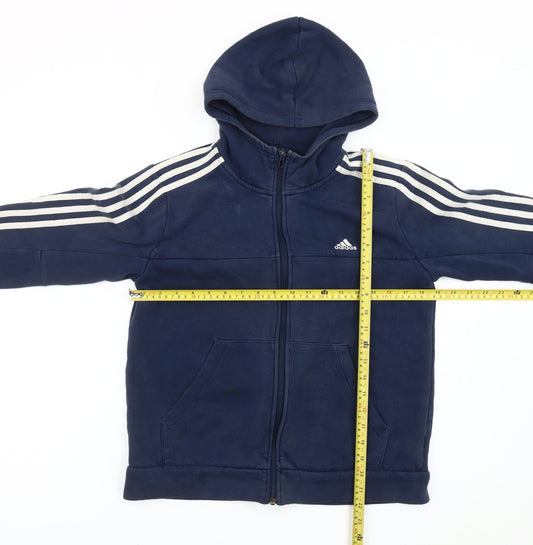 Adidas Boys Blue Full Zip Hoodie Sweatshirt 13-14 Years Logo Long Sleeve