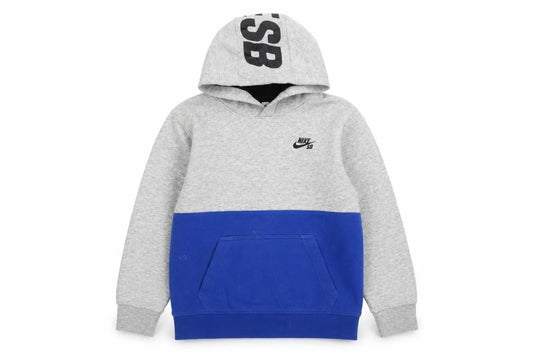Front view of Nike SB boys’ grey blue pullover hoodie 12-13 yrs logo skateboarding