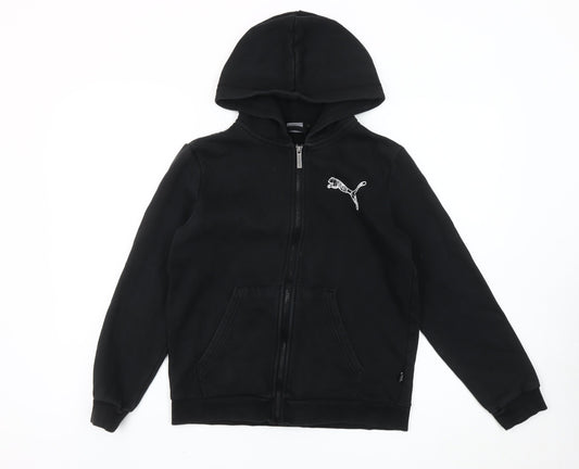 Puma Boys Black Full Zip Hoodie 14Y Fleece Logo Sportswear