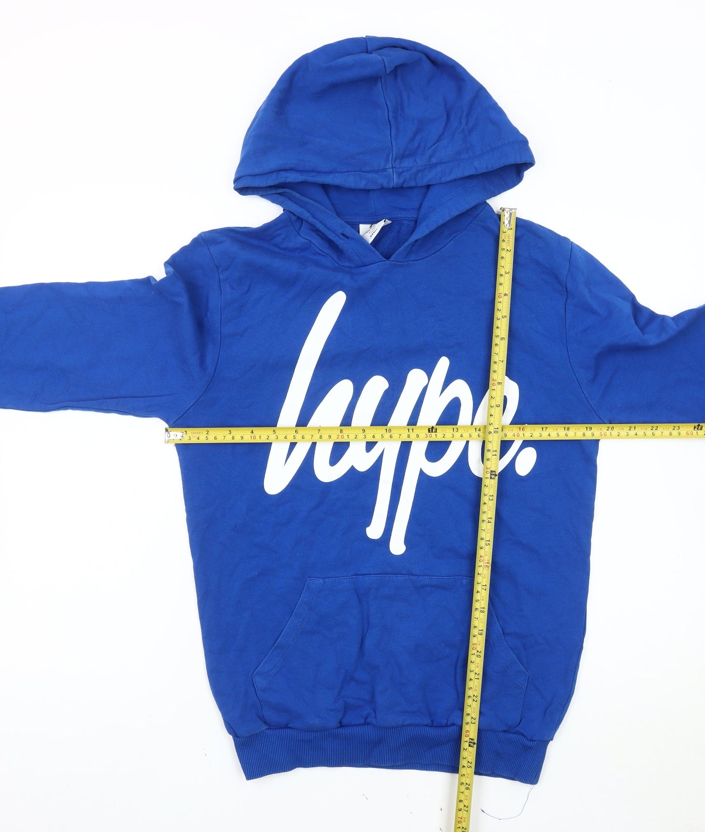 Hype Mens Blue Pullover Hoodie Small Logo Graphic Cotton Blend