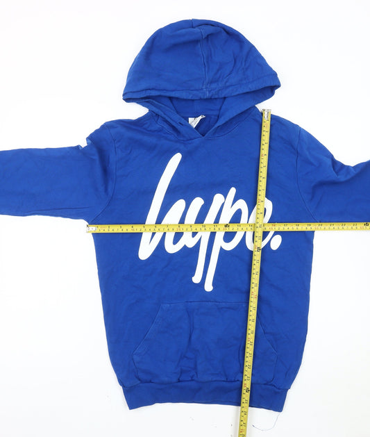 Hype Mens Blue Pullover Hoodie Small Logo Graphic Cotton Blend