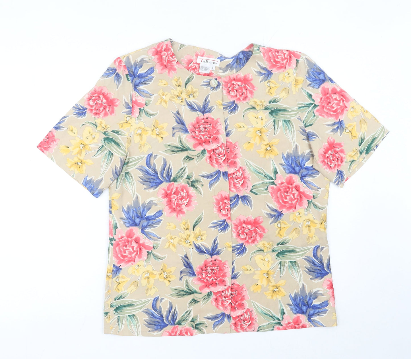 Talbots Womens Multicoloured Floral Silk Blouse Size 8 Short Sleeve