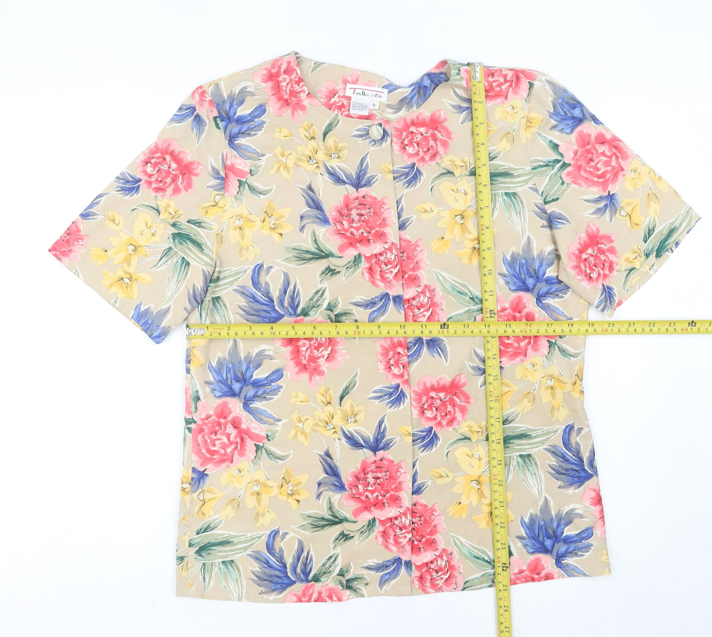 Talbots Womens Multicoloured Floral Silk Blouse Size 8 Short Sleeve