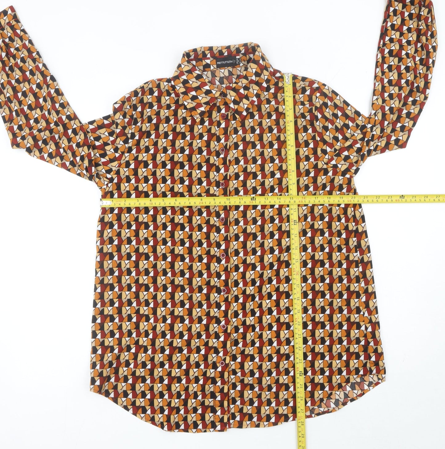 PrettyLittleThing Women’s Multicoloured Geometric Button-Up Shirt UK 8