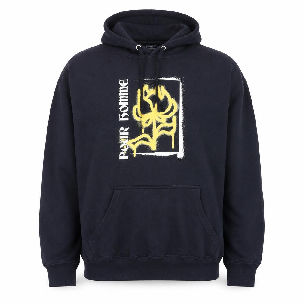 Front view of boohooMAN Men’s Black Pullover Hoodie L Graphic Print Logo