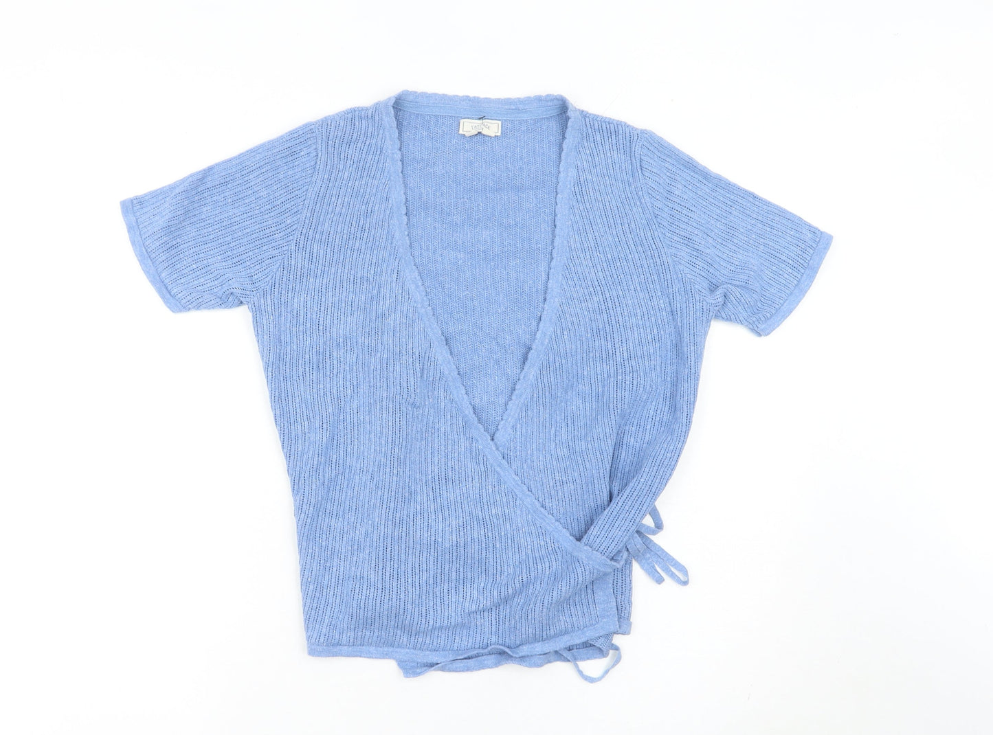 Fat Face Women’s Blue Cotton Wrap Jumper Size 10 Short Sleeve Knit