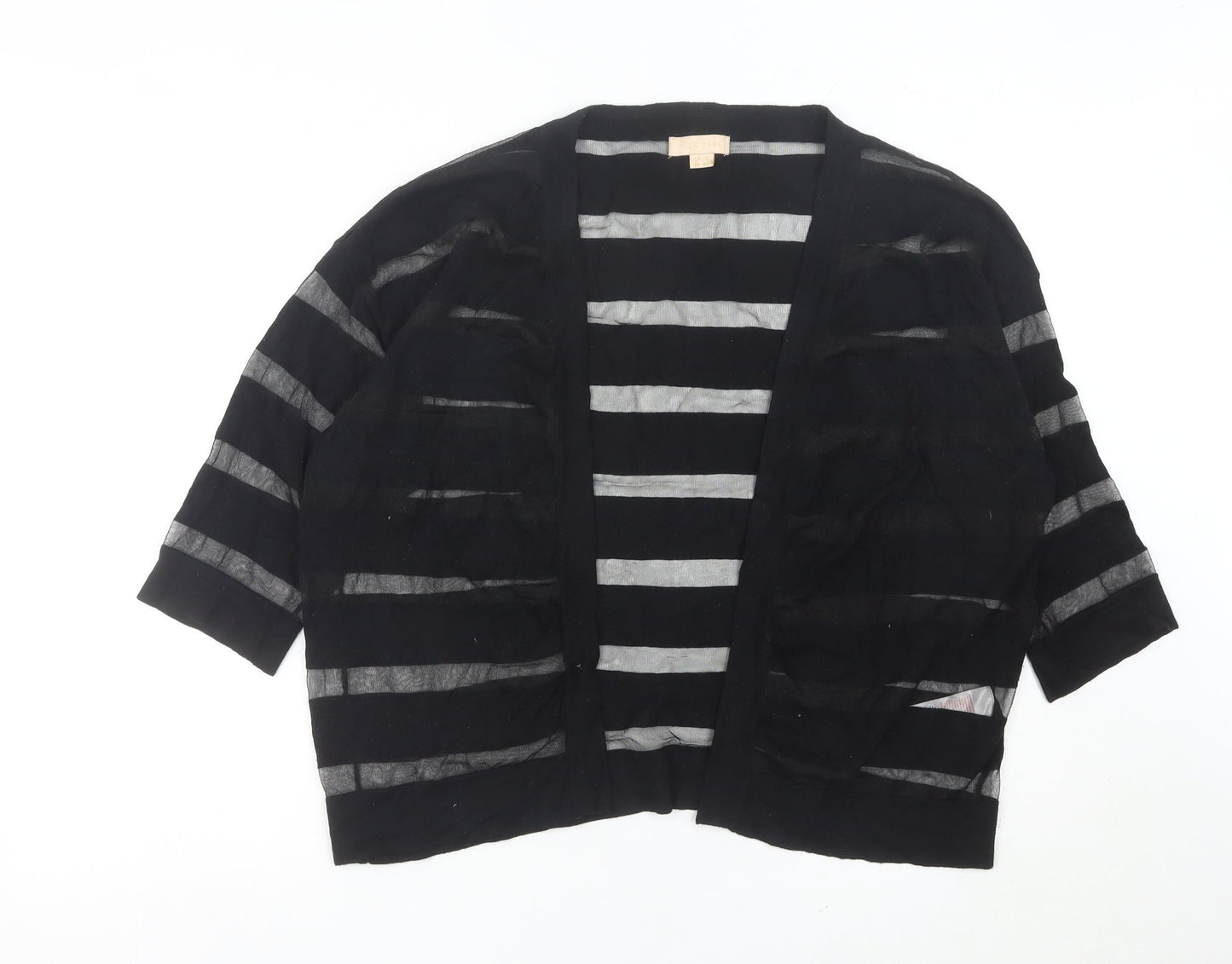 Plum Tree Womens Black Striped Open Knit Cardigan Size 18