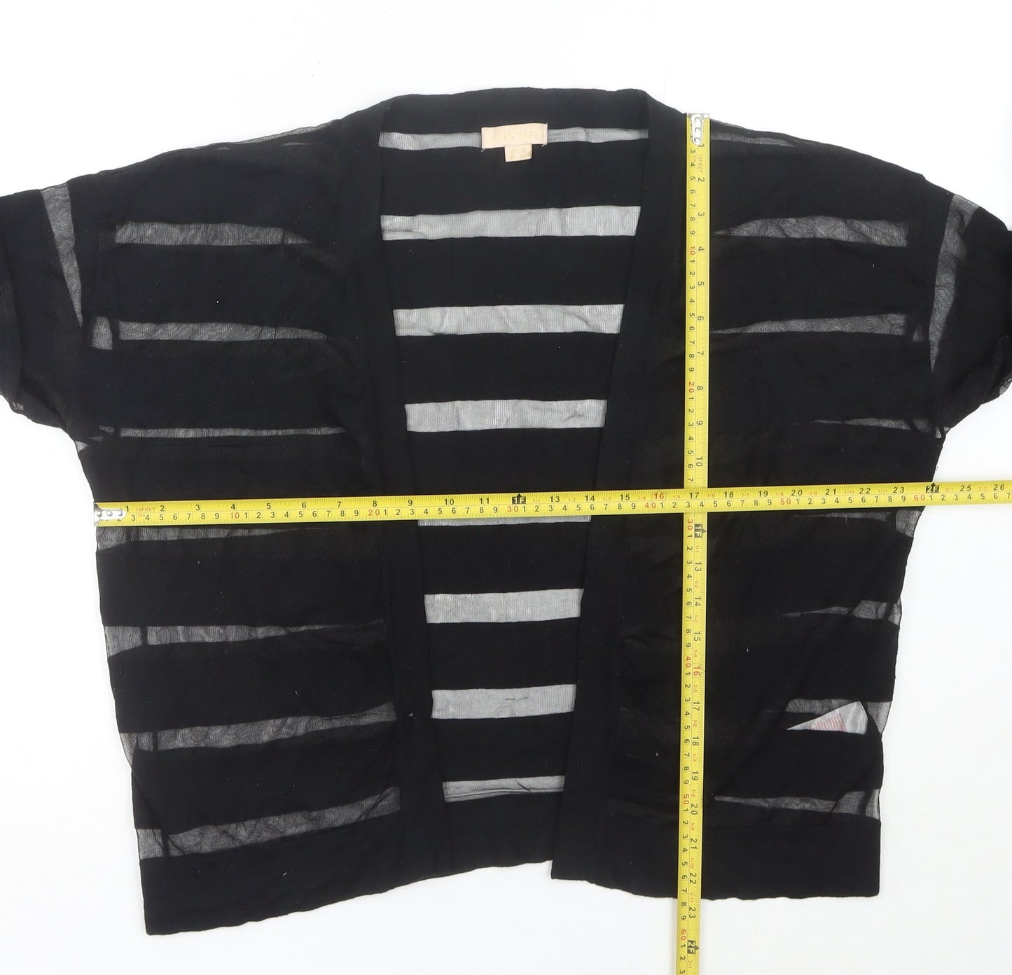 Plum Tree Womens Black Striped Open Knit Cardigan Size 18
