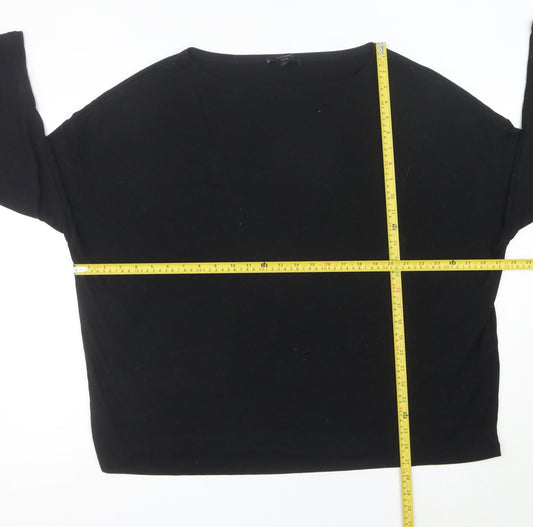 AllSaints Womens Black Medium Boat Neck 3/4 Sleeve Jersey Top