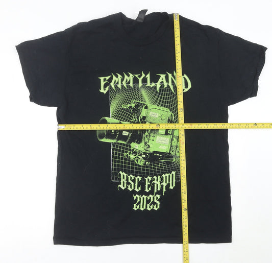 Gildan Men's Black Large Graphic Print Crew Neck T-Shirt