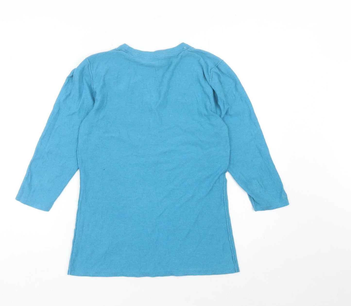 Fat Face Womens Blue Cotton Henley Jumper Size 12 V-Neck 3/4 Sleeve