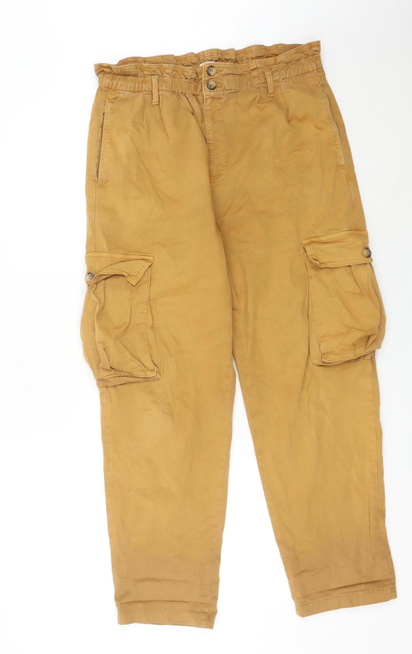 Pulz Jeans Womens Brown Cargo Trousers L Elastic Waist Pockets