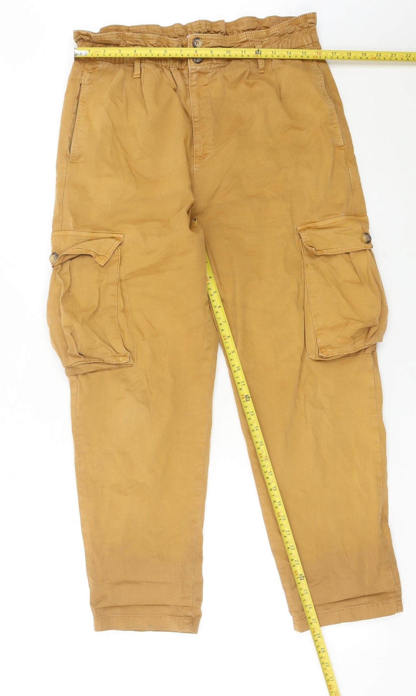 Pulz Jeans Womens Brown Cargo Trousers L Elastic Waist Pockets