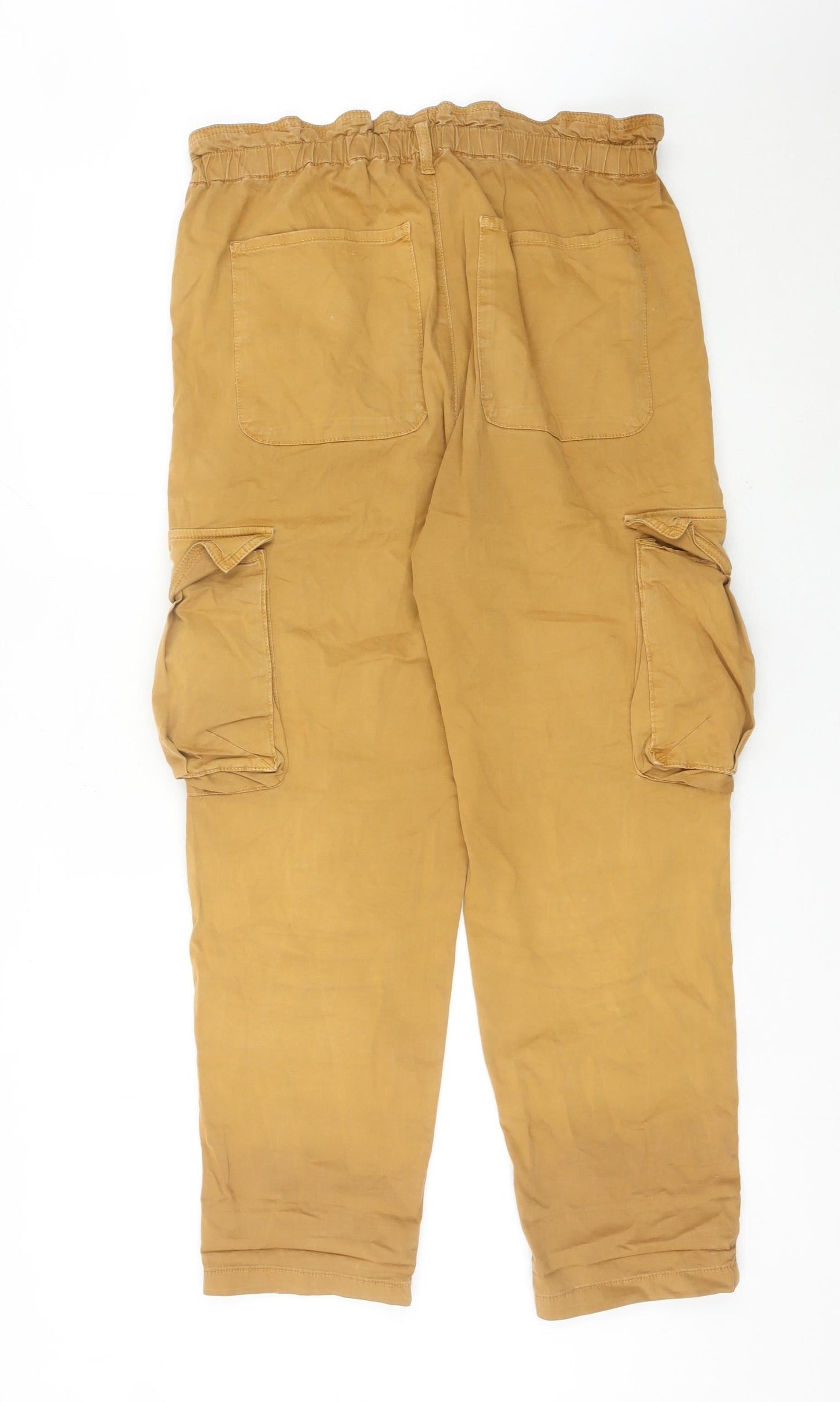 Pulz Jeans Womens Brown Cargo Trousers L Elastic Waist Pockets