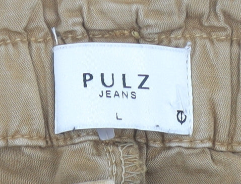 Pulz Jeans Womens Brown Cargo Trousers L Elastic Waist Pockets