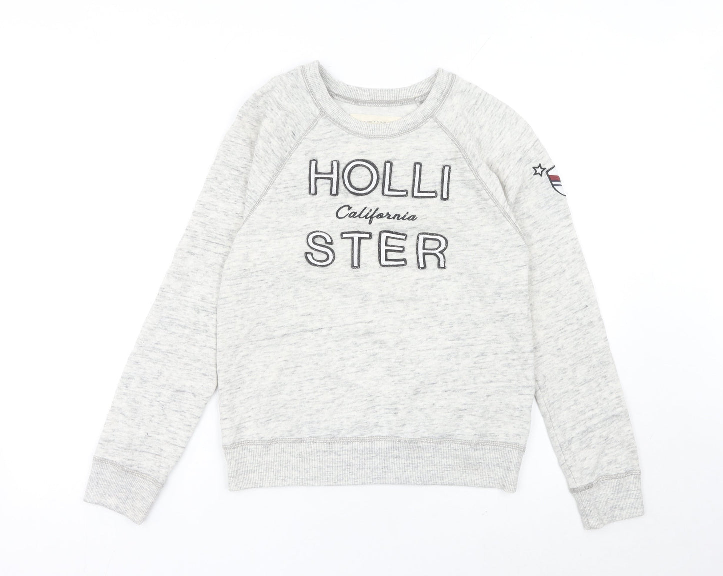 Hollister Womens Grey XS Pullover Sweatshirt Raglan Sleeve Logo