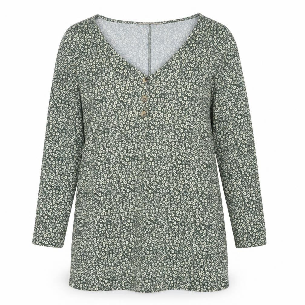Pull&Bear Womens Green Floral Shift Mini Dress Size 14 V-Neck Long Sleeve