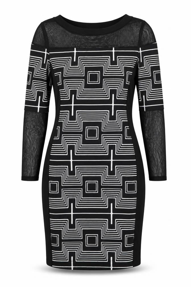 Joseph Ribkoff Women’s Black Geometric Bodycon Dress Size 10