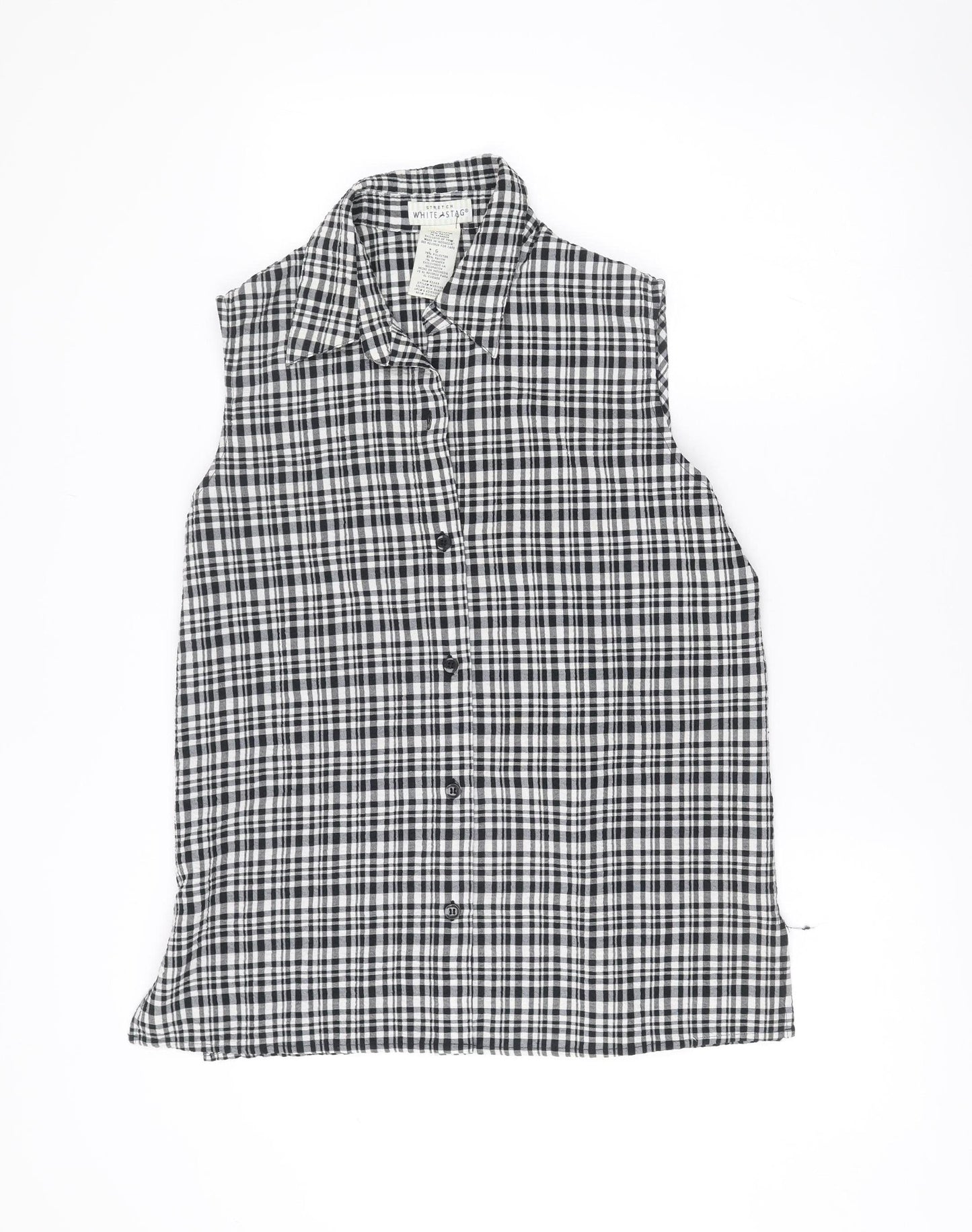 White Stag Women’s Black Checked Button-Up Shirt L Short Sleeve