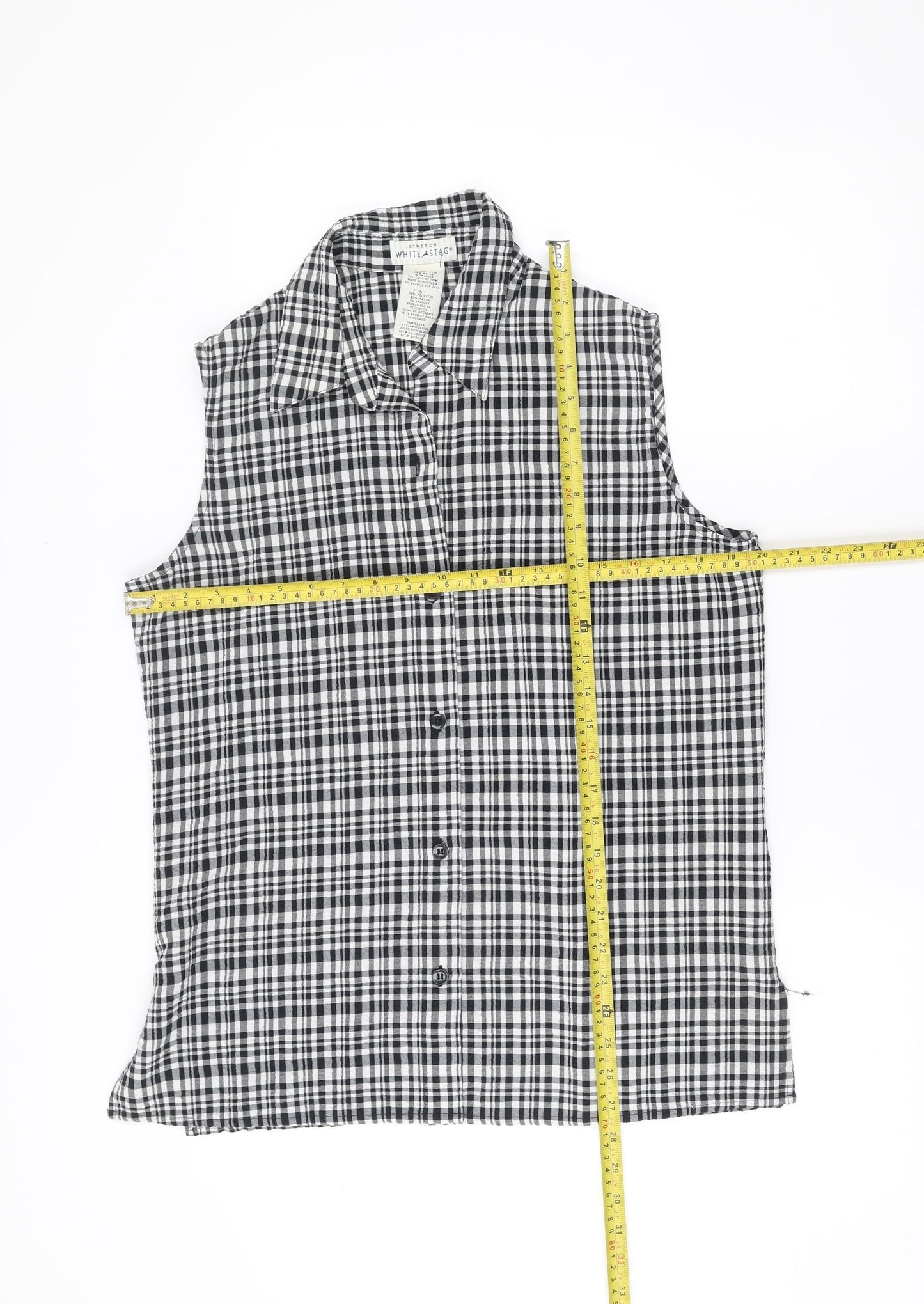 White Stag Women’s Black Checked Button-Up Shirt L Short Sleeve