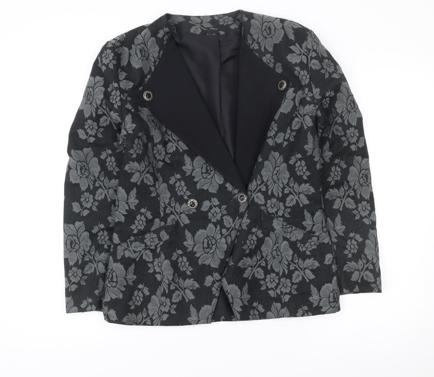 Richards Womens Black Floral Jacquard Double-Breasted Blazer Size 12