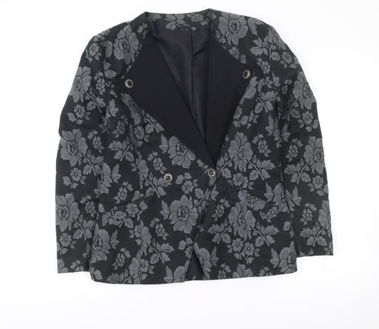 Richards Womens Black Floral Jacquard Double-Breasted Blazer Size 12
