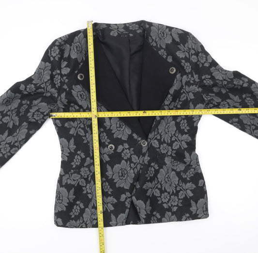 Richards Womens Black Floral Jacquard Double-Breasted Blazer Size 12