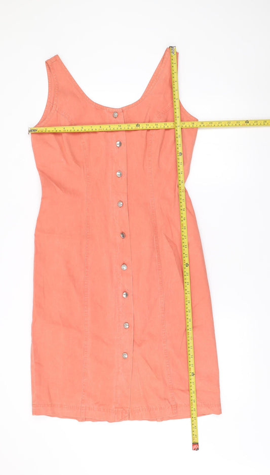 St Michael Women Pink Cotton Shift Dress Size 14 Sleeveless Vintage