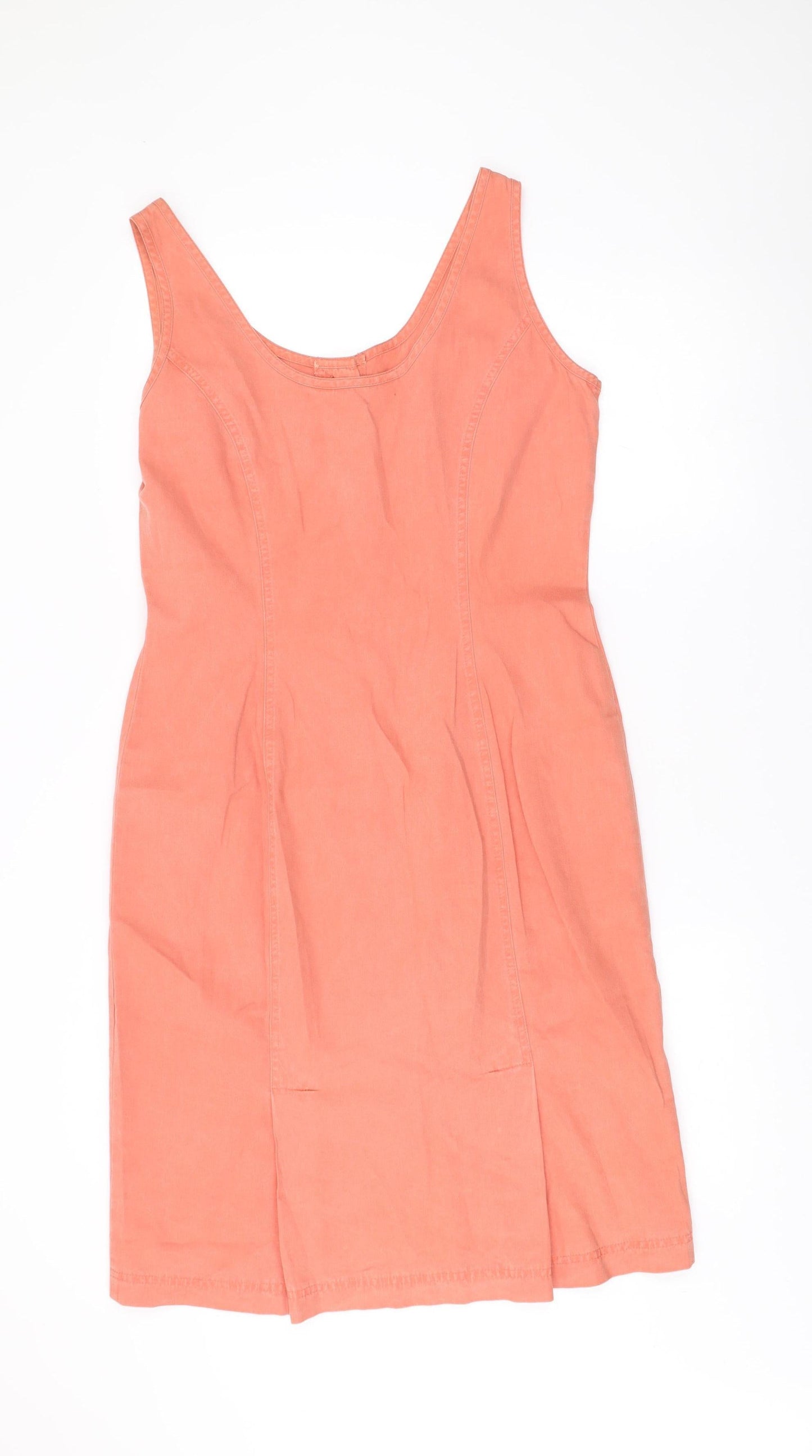 St Michael Women Pink Cotton Shift Dress Size 14 Sleeveless Vintage