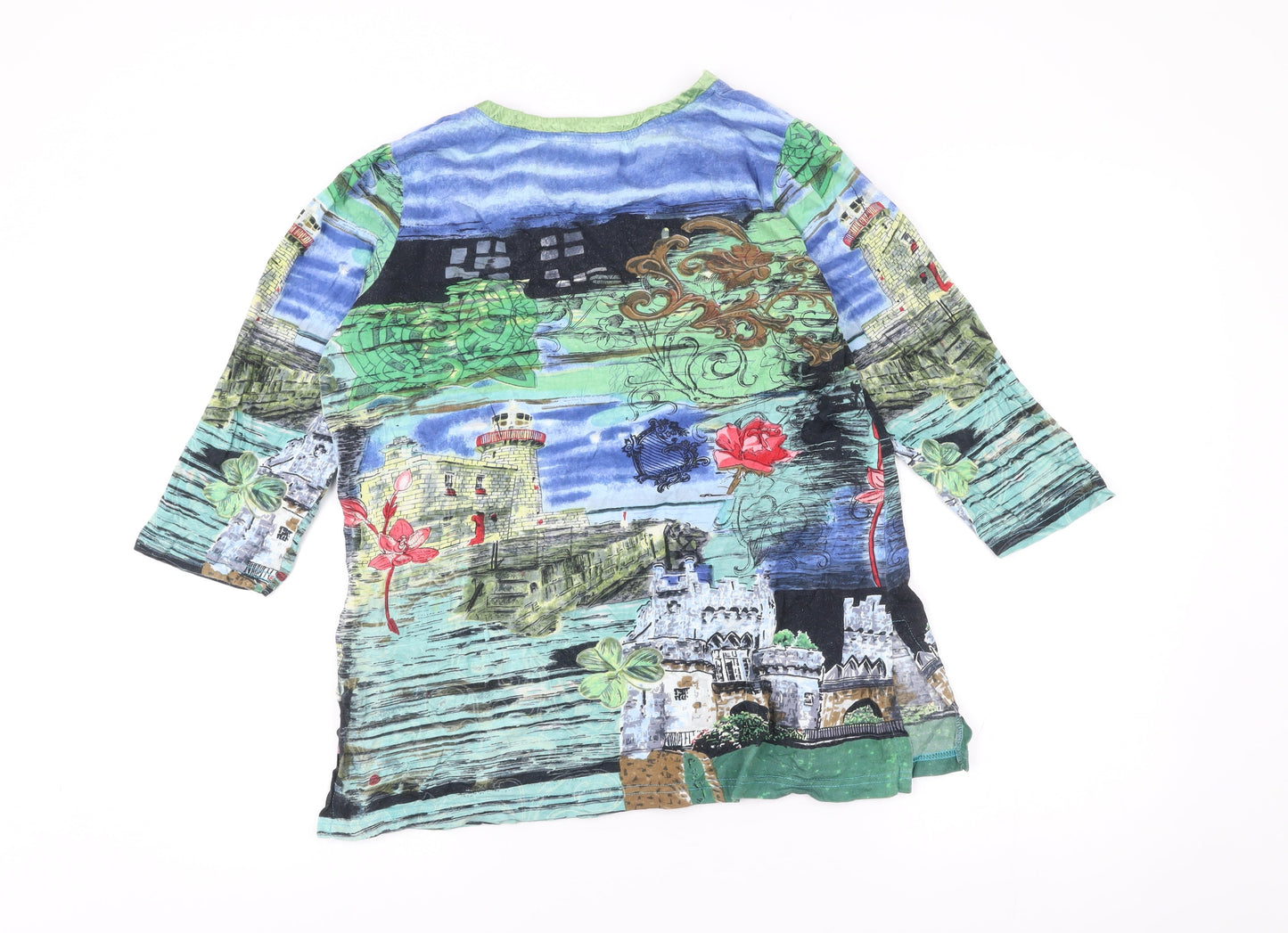 Artscapes Womens Multicoloured Tunic Blouse Size S 3/4 Sleeve V-Neck