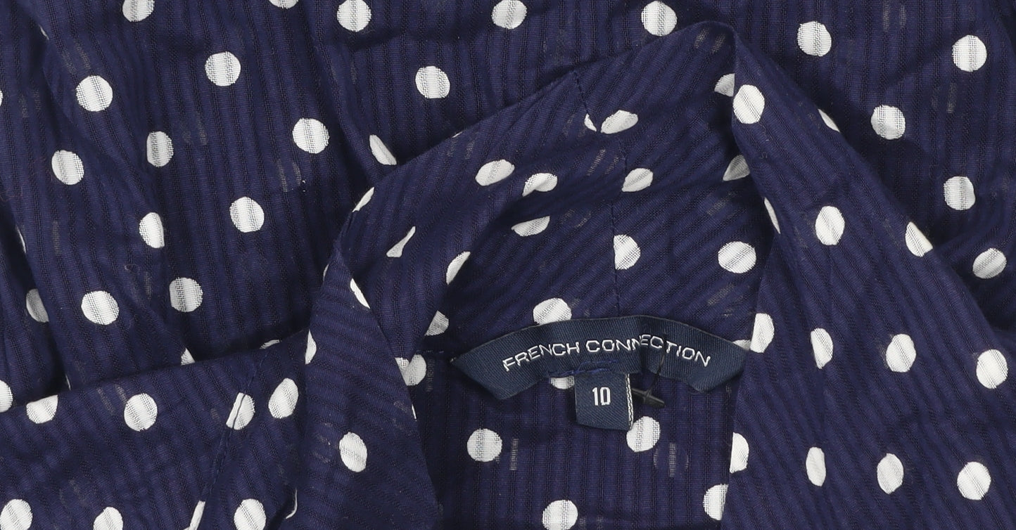 French Connection Women's Blue Polka Dot Cotton Blouse Size 10