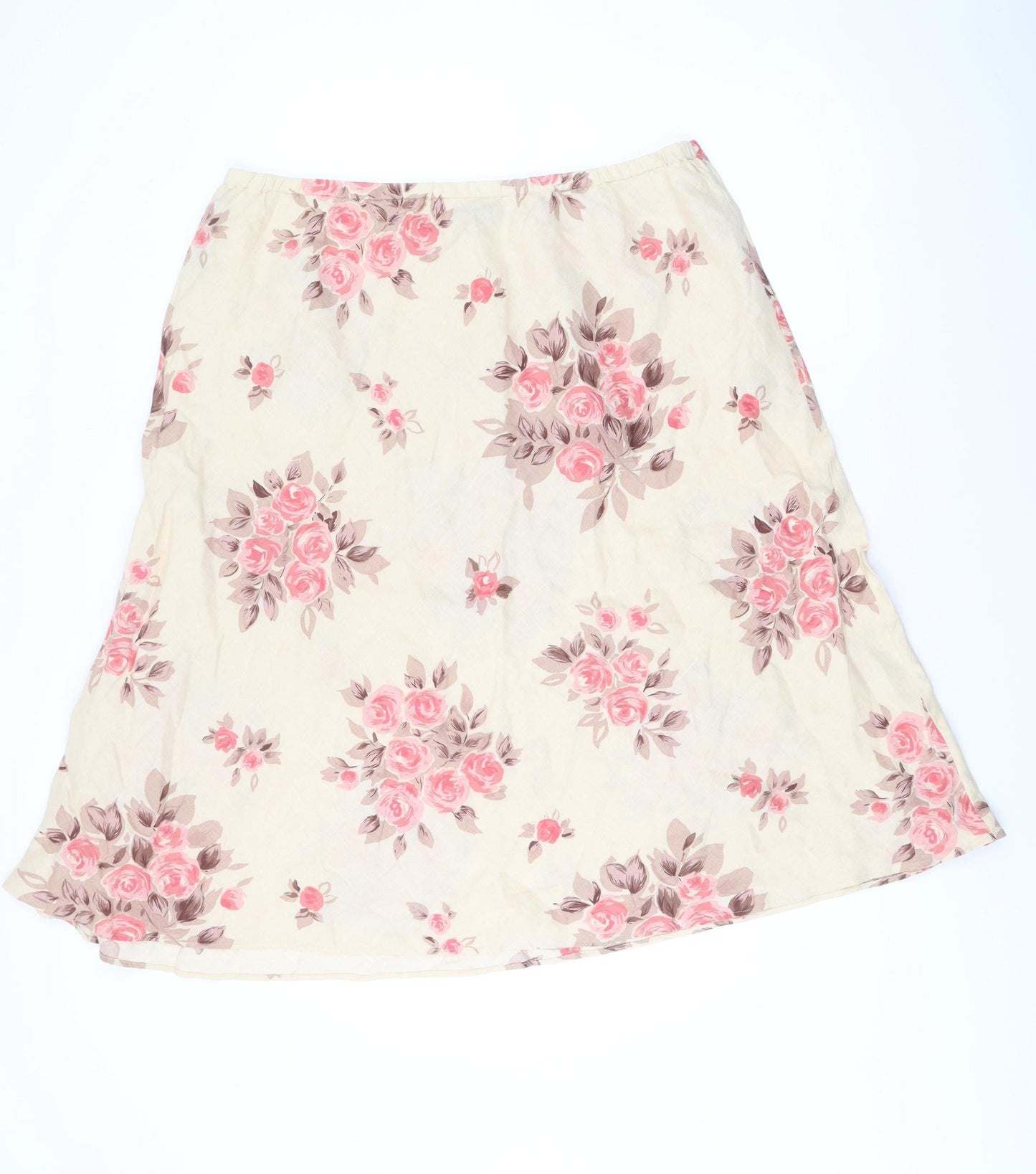 Boden Women’s Beige Floral Linen A-Line Skirt Size 20 Knee Length