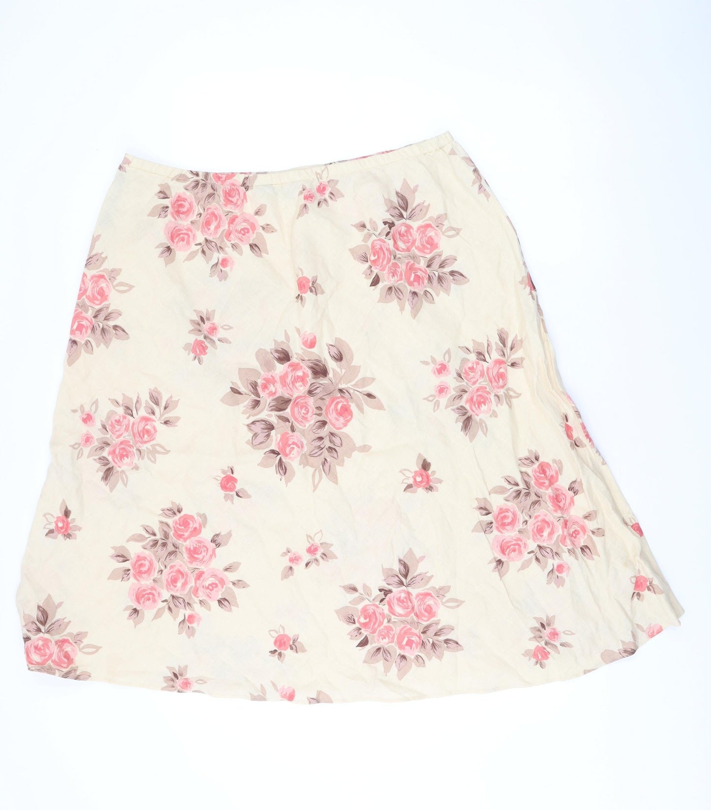 Boden Women’s Beige Floral Linen A-Line Skirt Size 20 Knee Length