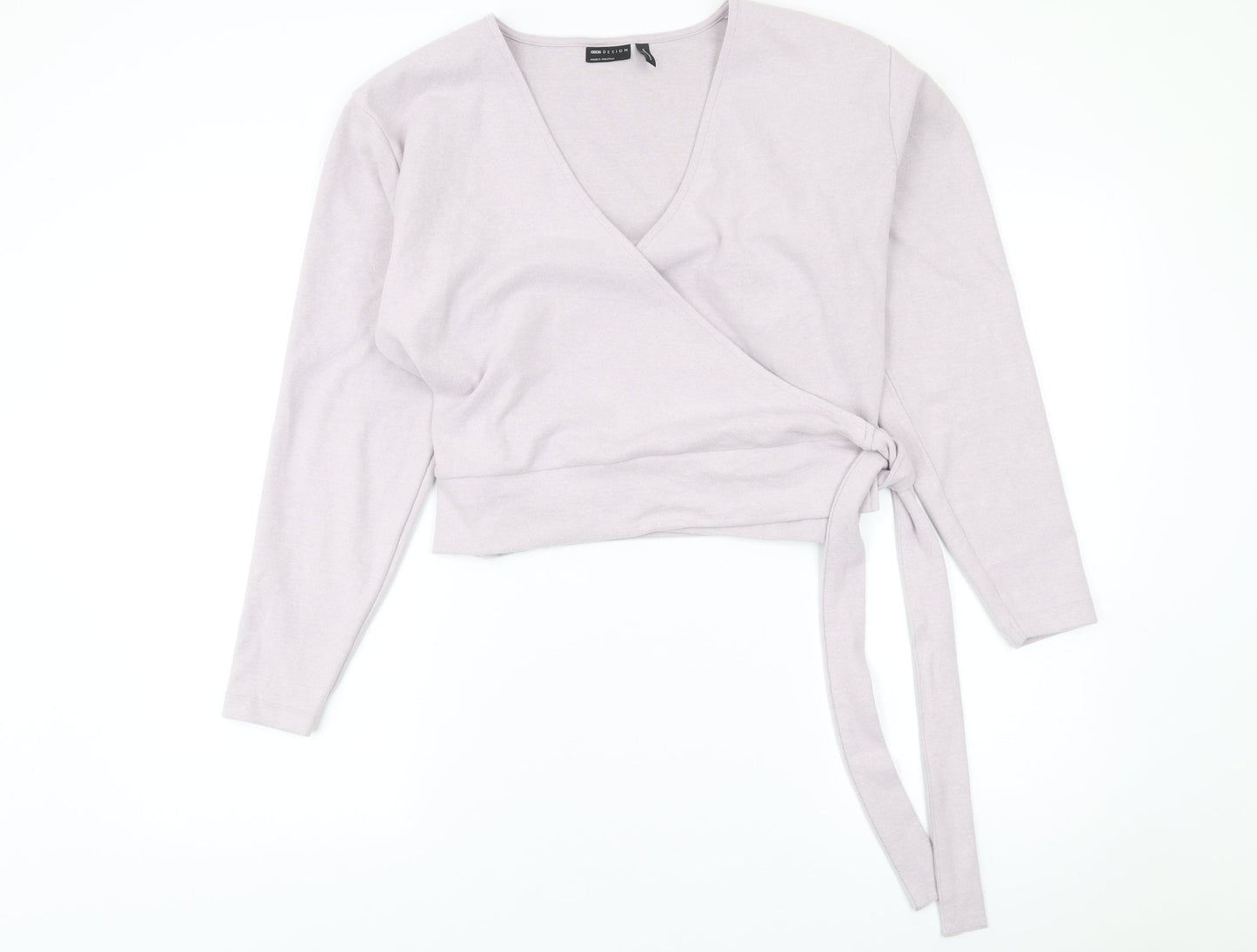 ASOS Design Women’s Grey Wrap Blouse UK 10 Long Sleeve V-Neck