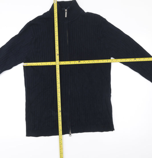 Gant Men’s Black Cotton Zip Knit Jacket Size M Stand Collar