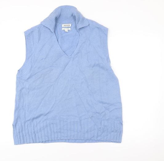Jaeger Womens Blue Wool Cashmere V-Neck Sleeveless Vest Jumper L