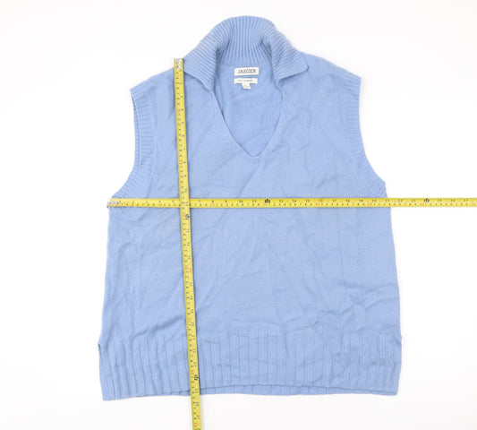 Jaeger Womens Blue Wool Cashmere V-Neck Sleeveless Vest Jumper L